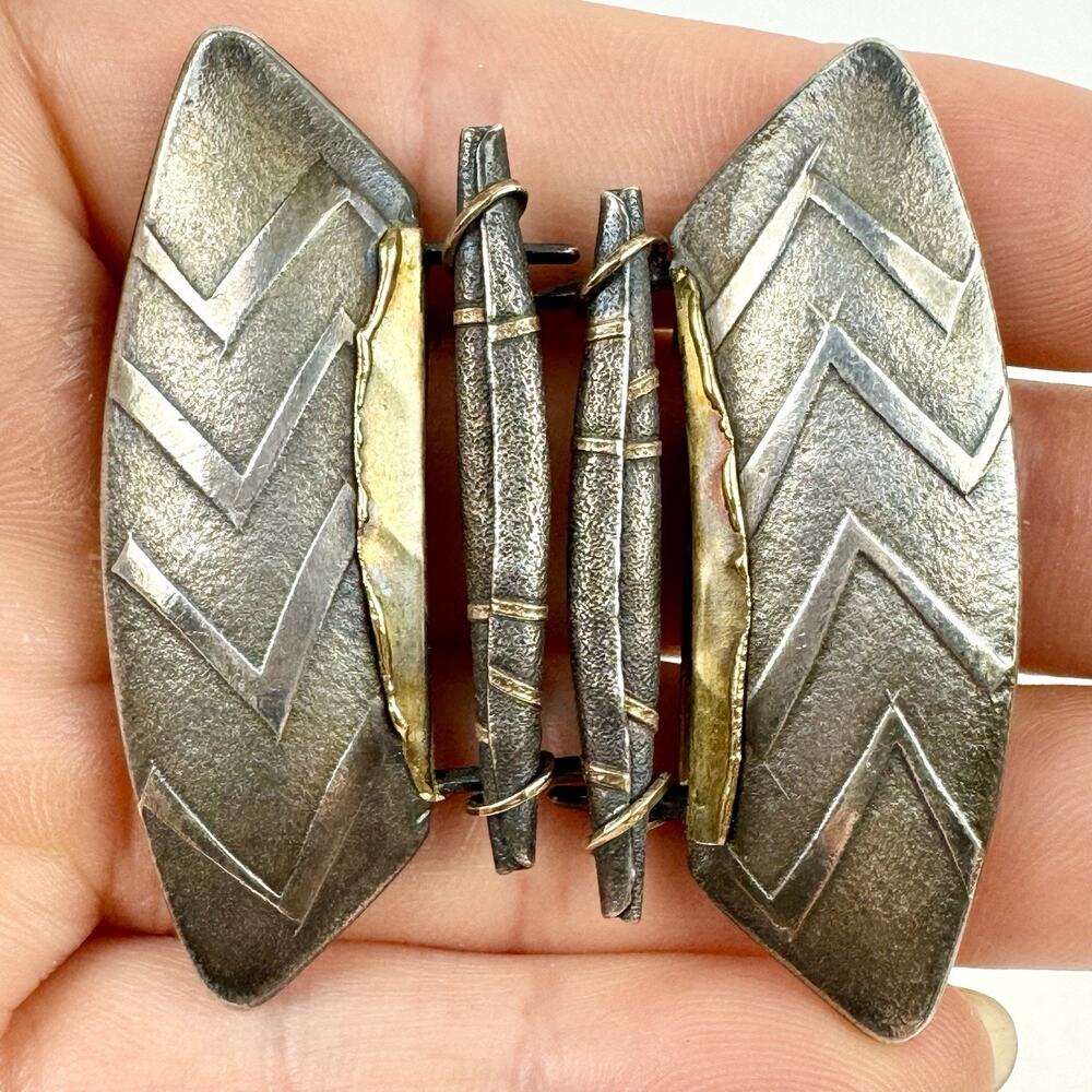 Carolyn Morris Bach Sterling Silver 18K Gold Pair Of Earrings Signed Modern Art